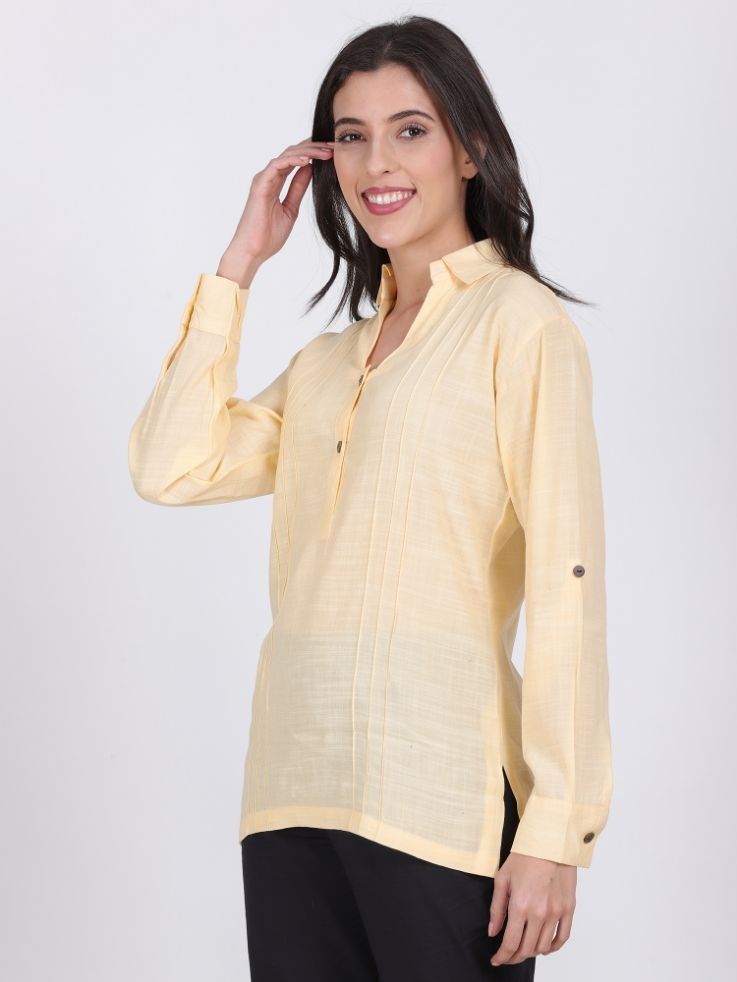 JENIFER LINEN ORGANZA TOP LIGHT YELLOW COLOR