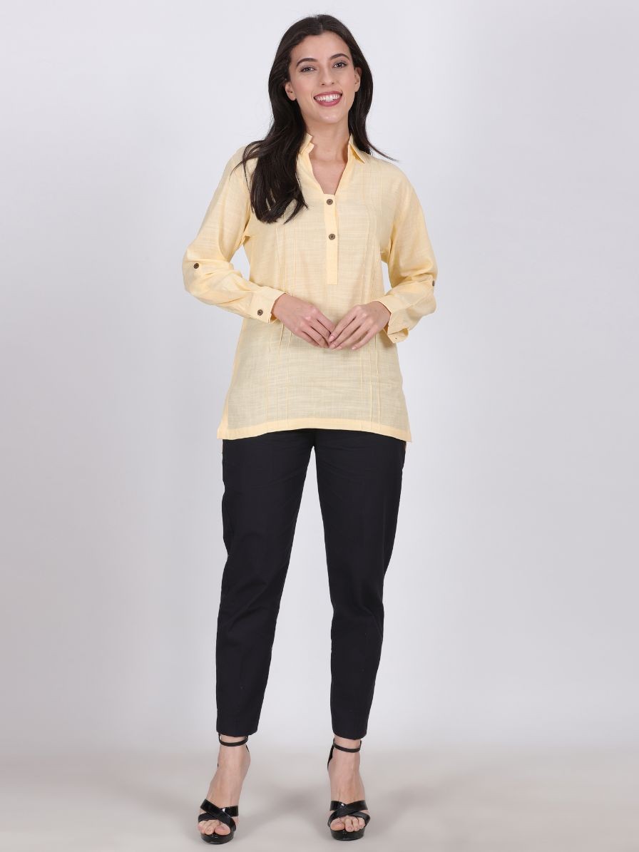 ZENITH LINEN ORGANZA TOP LEMON COLOR