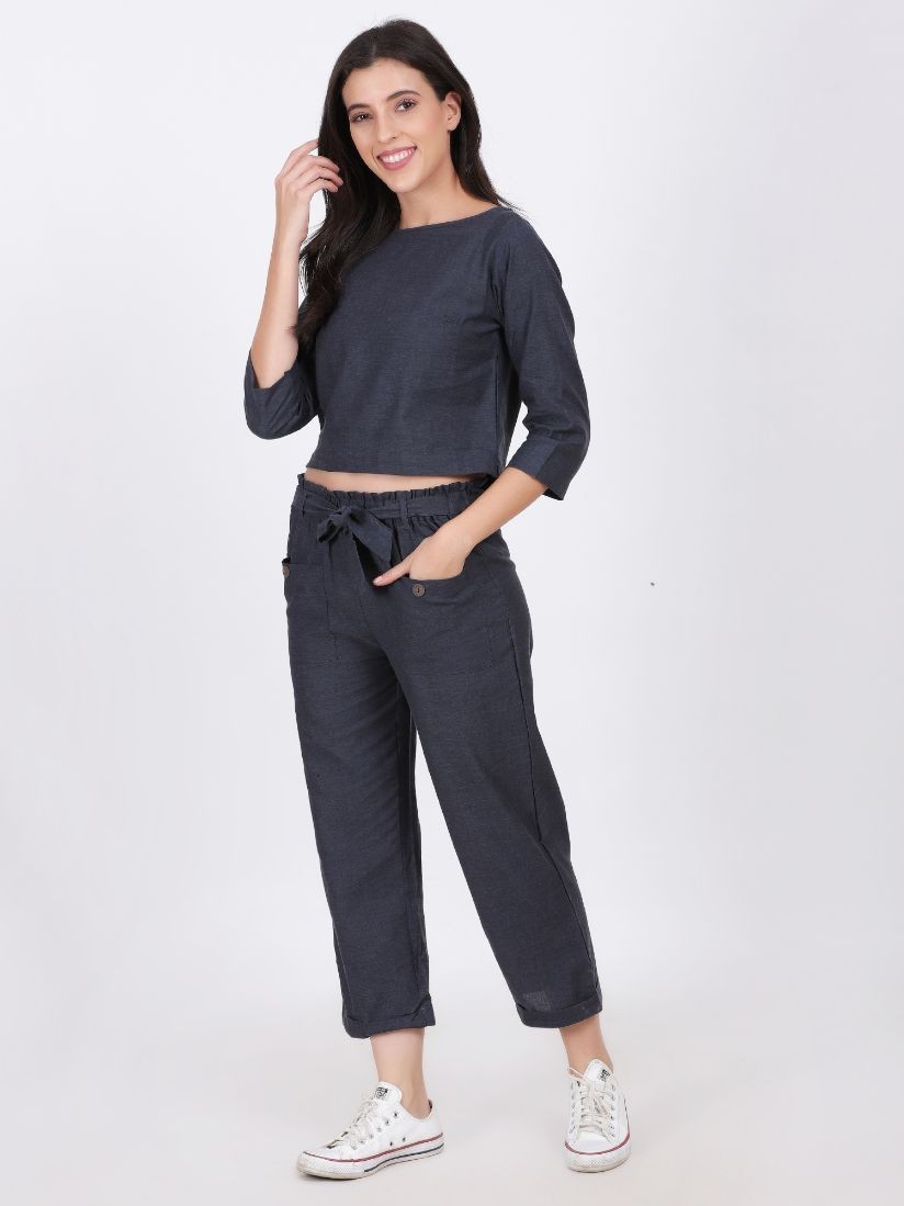 SOFIA COTTON LINEN CO-ORD SET SCEPTRE BLUE COLOR