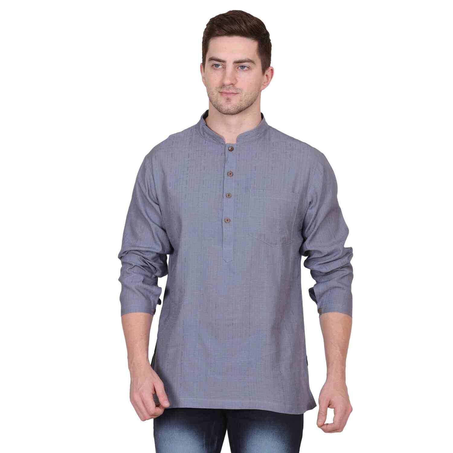 KABIRA MANDARIN LINEN SILK SHIRT GRAY COLOR