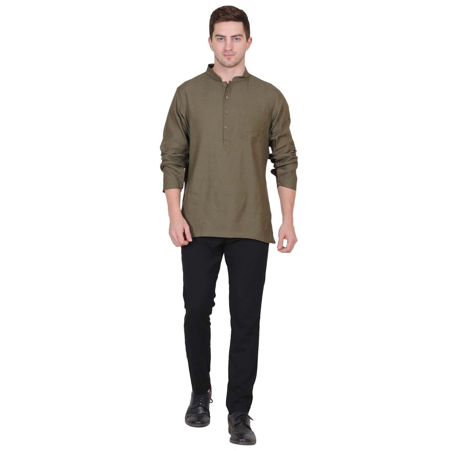 KABIRA MANDARIN LINEN SILK SHIRT KABUL COLOR