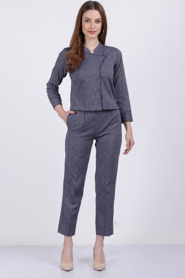 KIMONO COTTON LINEN CO-ORD SET STORM BLUE COLOR