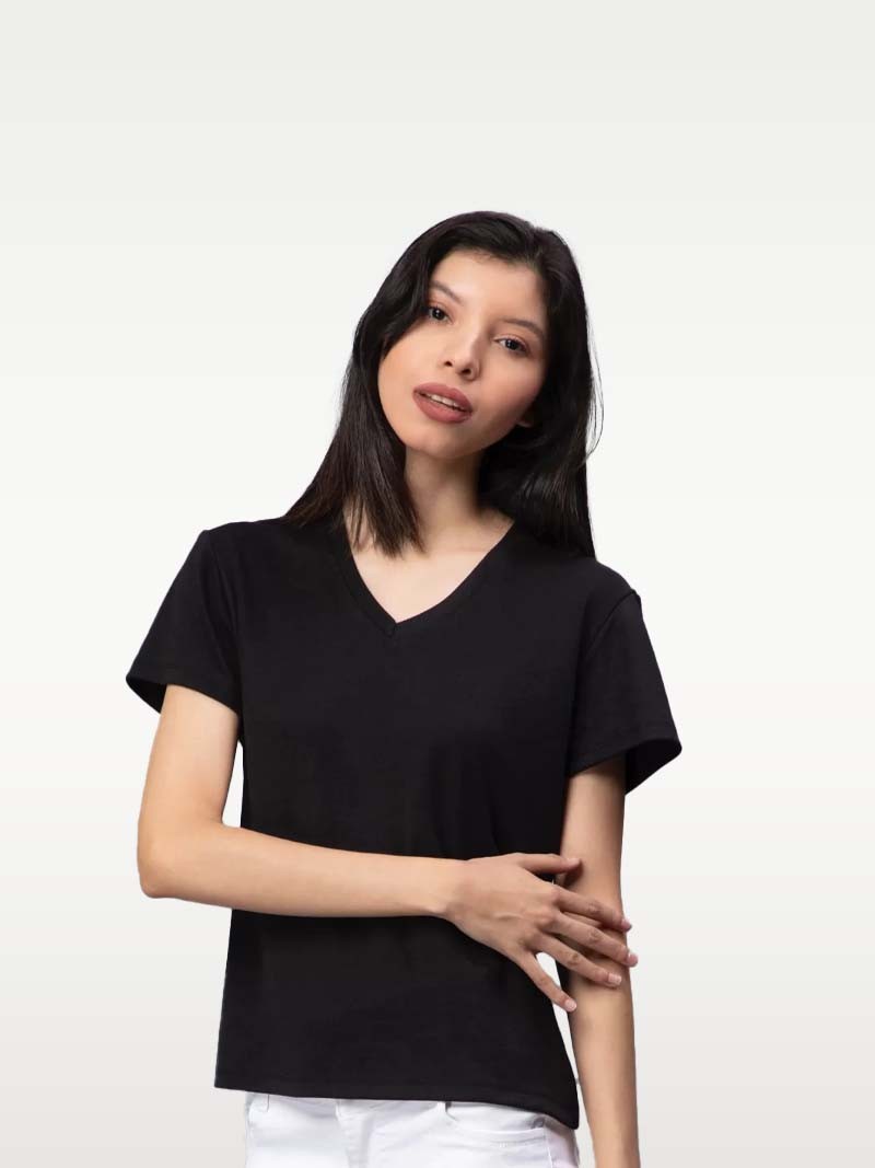 Entellus | Black V-Neck T-Shirt Short Sleeve for Women