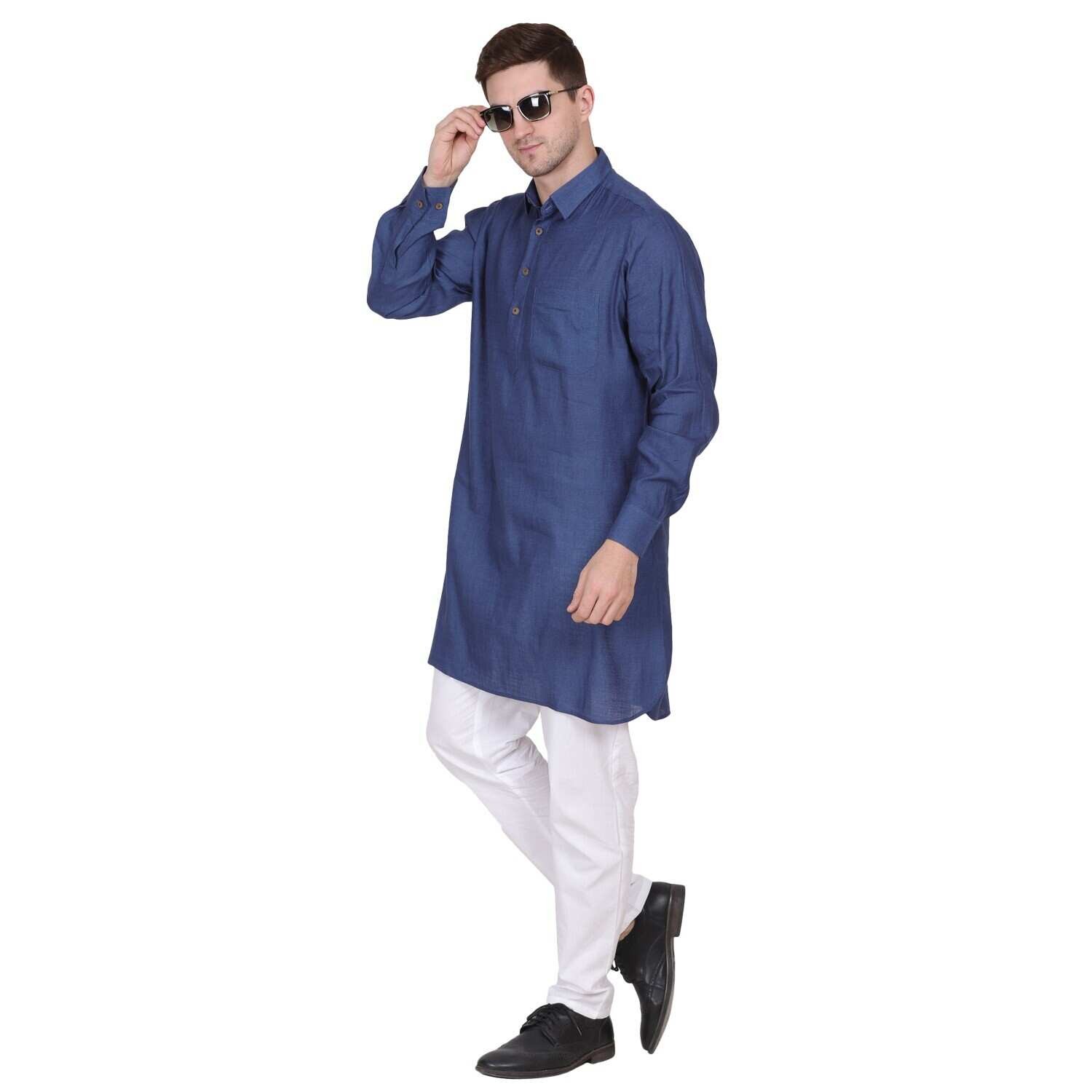 MARSHALL LINEN ORGANZA PATHANI SUIT KASHMIR BLUE COLOR