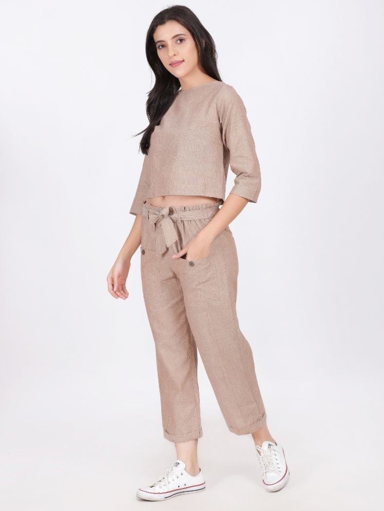 SOFIA COTTON LINEN CO-ORD SET SAND COLOR