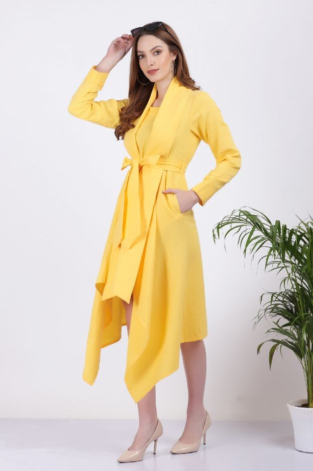 MihaElla Organic Waffle Cotton Dress Lemon Colour