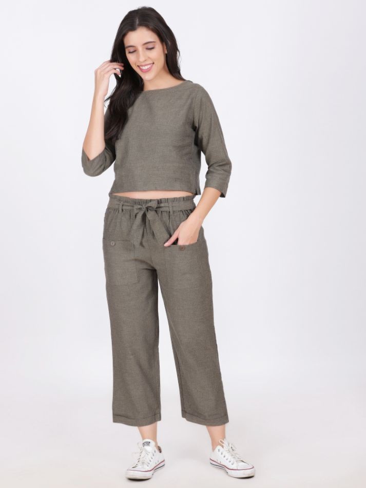 SOFIA COTTON LINEN CO-ORD SET BEAR COLOR