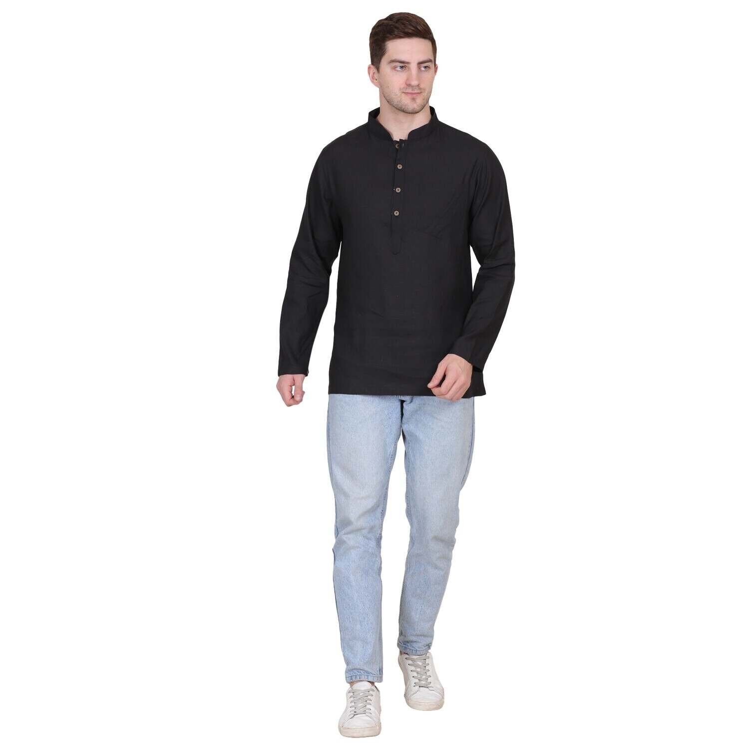KABIRA MANDARIN LINEN SILK SHIRT BLACK COLOR