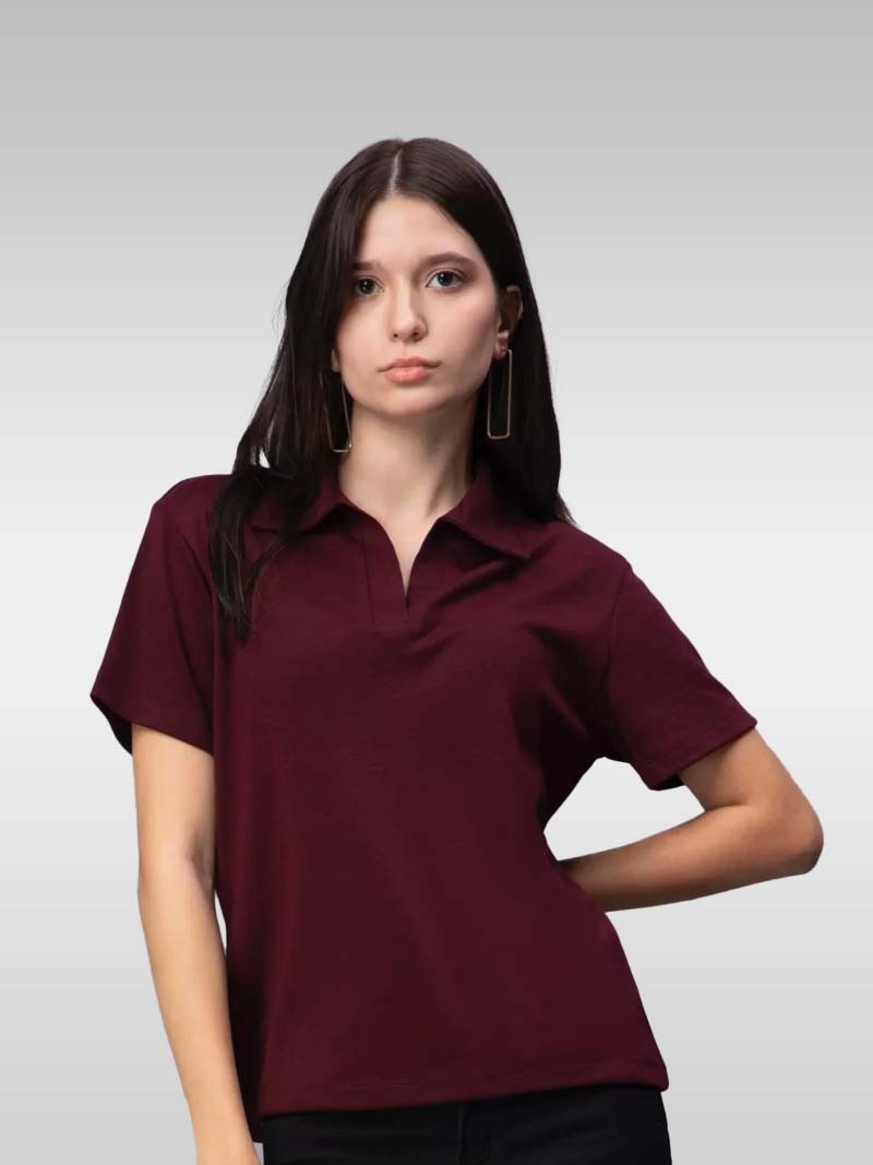 Polo T-Shirt Maroon with Spread Collar