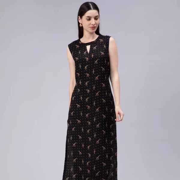Conversational Printed Keyhole Neck Cotton Kurta