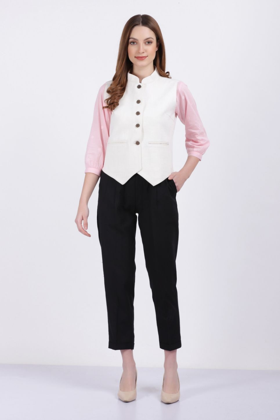 ZORICA ORGANIC LINEN VEST COAT OFF WHITE COLOR
