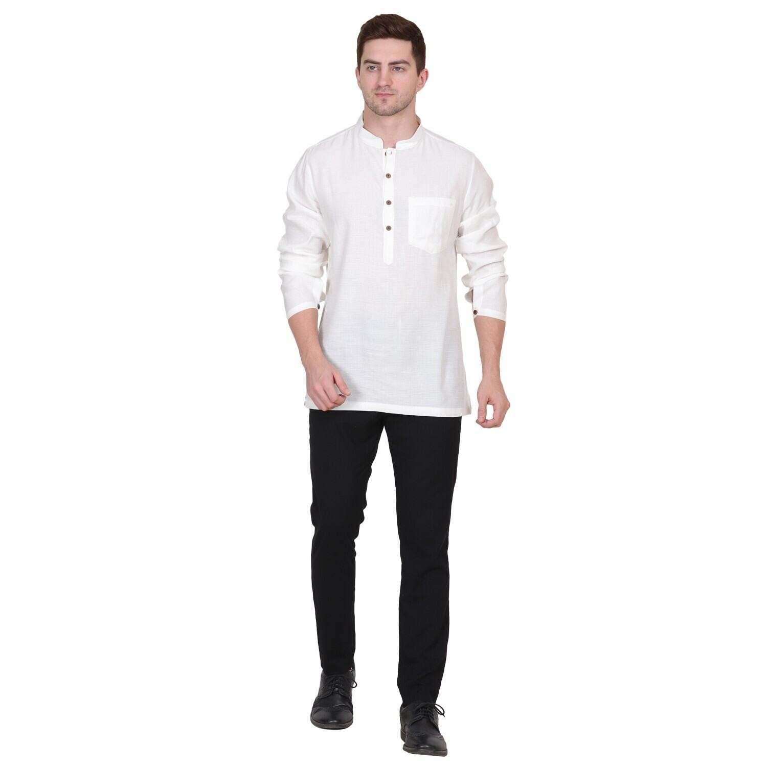 KABIRA MANDARIN LINEN SILK SHIRT OFF WHITE COLOR