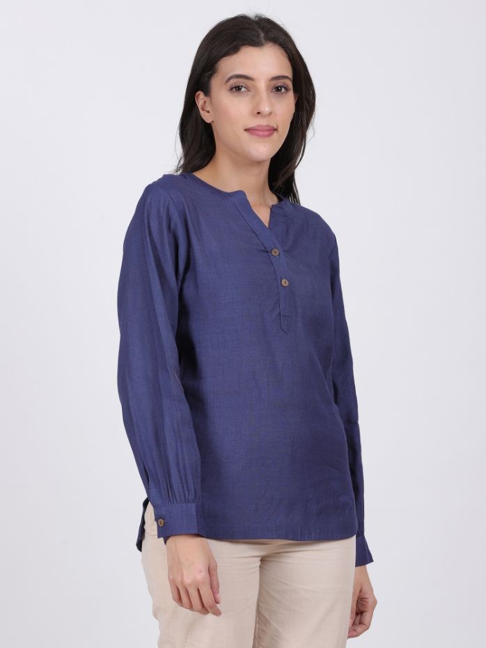 GRACE LINEN ORGANZA TOP KASHMIR BLUE COLOR