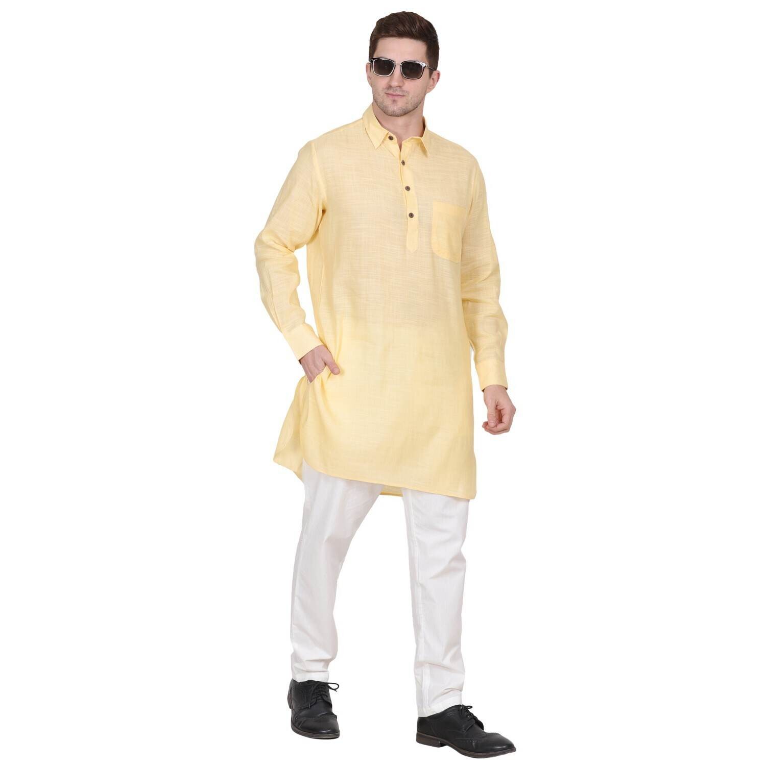 MARSHALL LINEN ORGANZA PATHANI SUIT LEMON COLOR