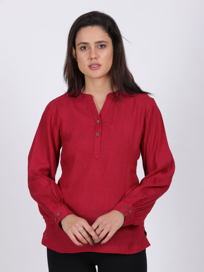 GRACE LINEN ORGANZA TOP REDDISH MAROON COLOR