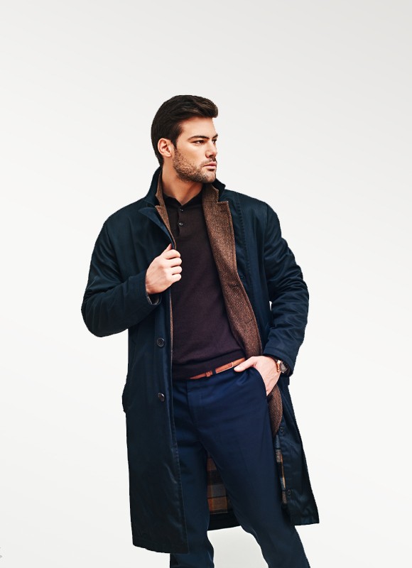 Navy Blue Long Coat for Men