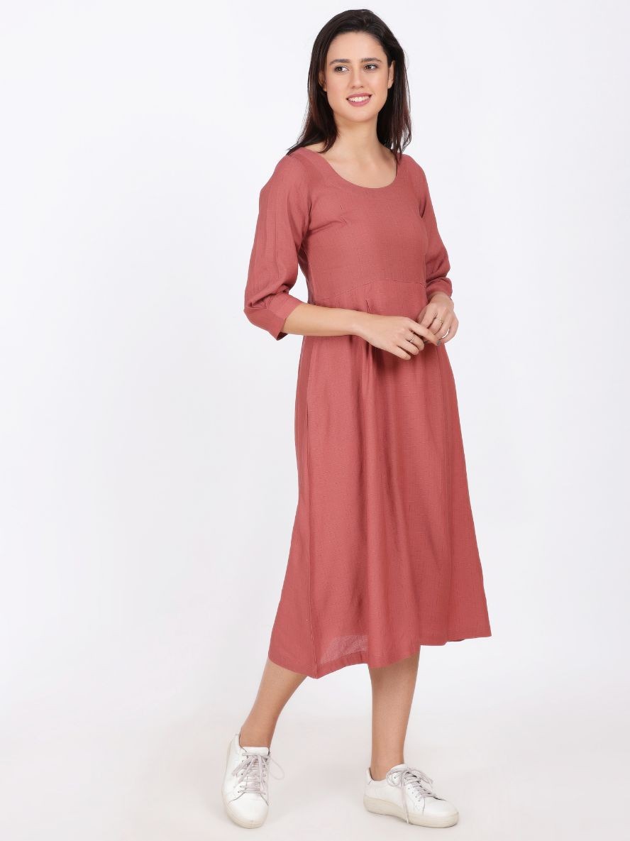 SARA LINEN SILK DRESS BRAVADO RED COLOUR