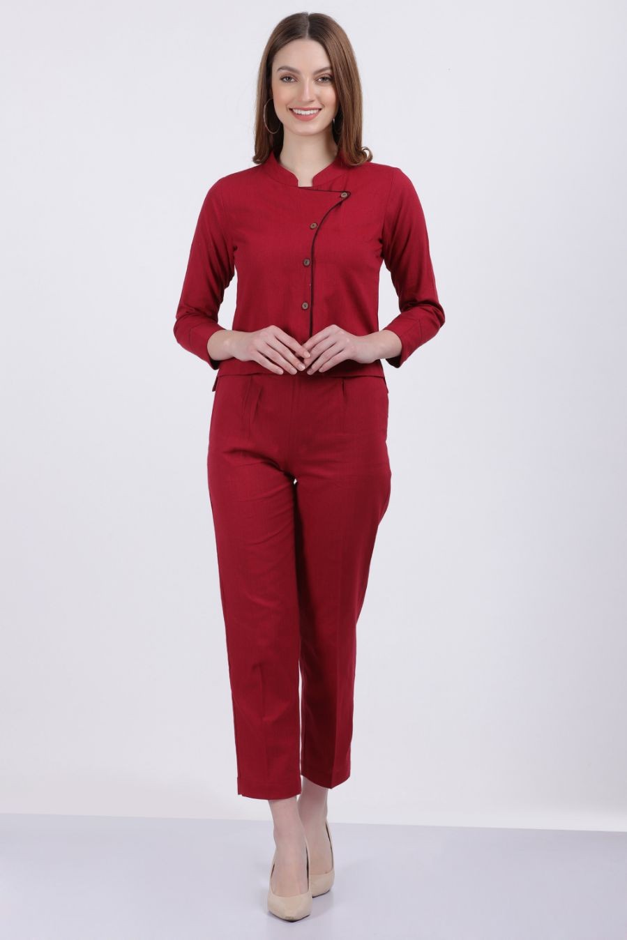 KIMONO COTTON LINEN CO-ORD SET MAROON COLOR