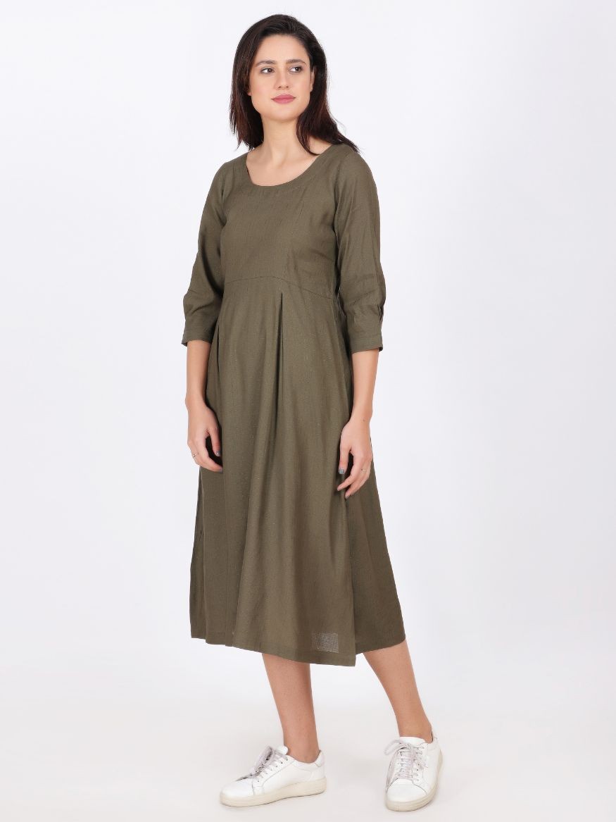 SARA LINEN SILK DRESS KABUL COLOUR