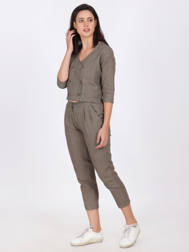 DAINA COTTON LINEN CO-ORD SET SQUIRREL COLOR