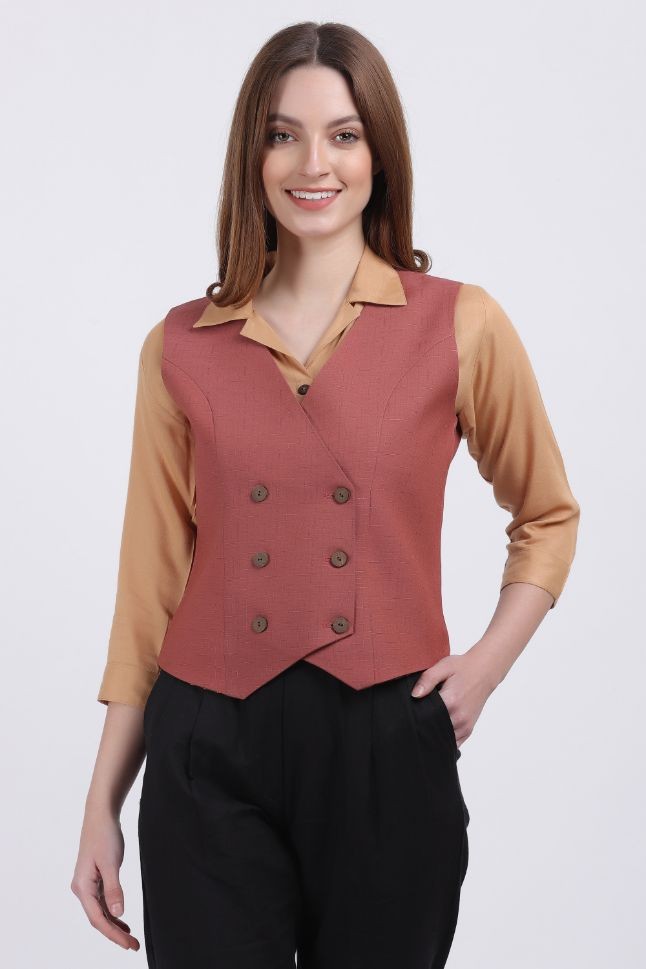 NILVANIA LINEN SILK VEST COAT LEGAL RIBBON COLOR