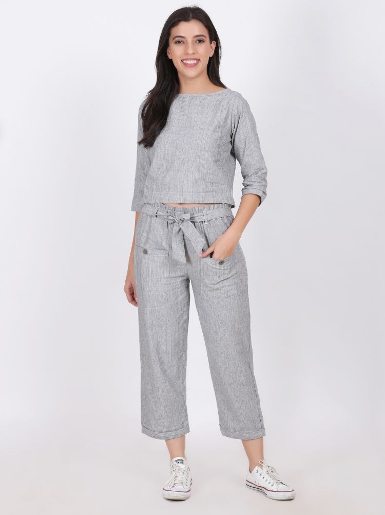 SOFIA COTTON LINEN CO-ORD SET LIGHT GRAY COLOR