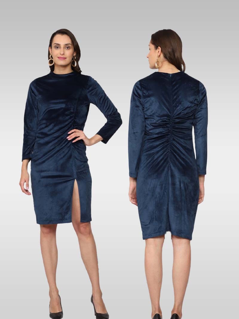 Slit thigh A- Line Dress Navy Blue