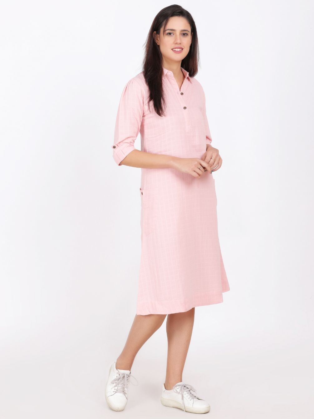 SAO POLO ORGANIC WAFFLE COTTON DRESS LIGHT PINK COLOUR