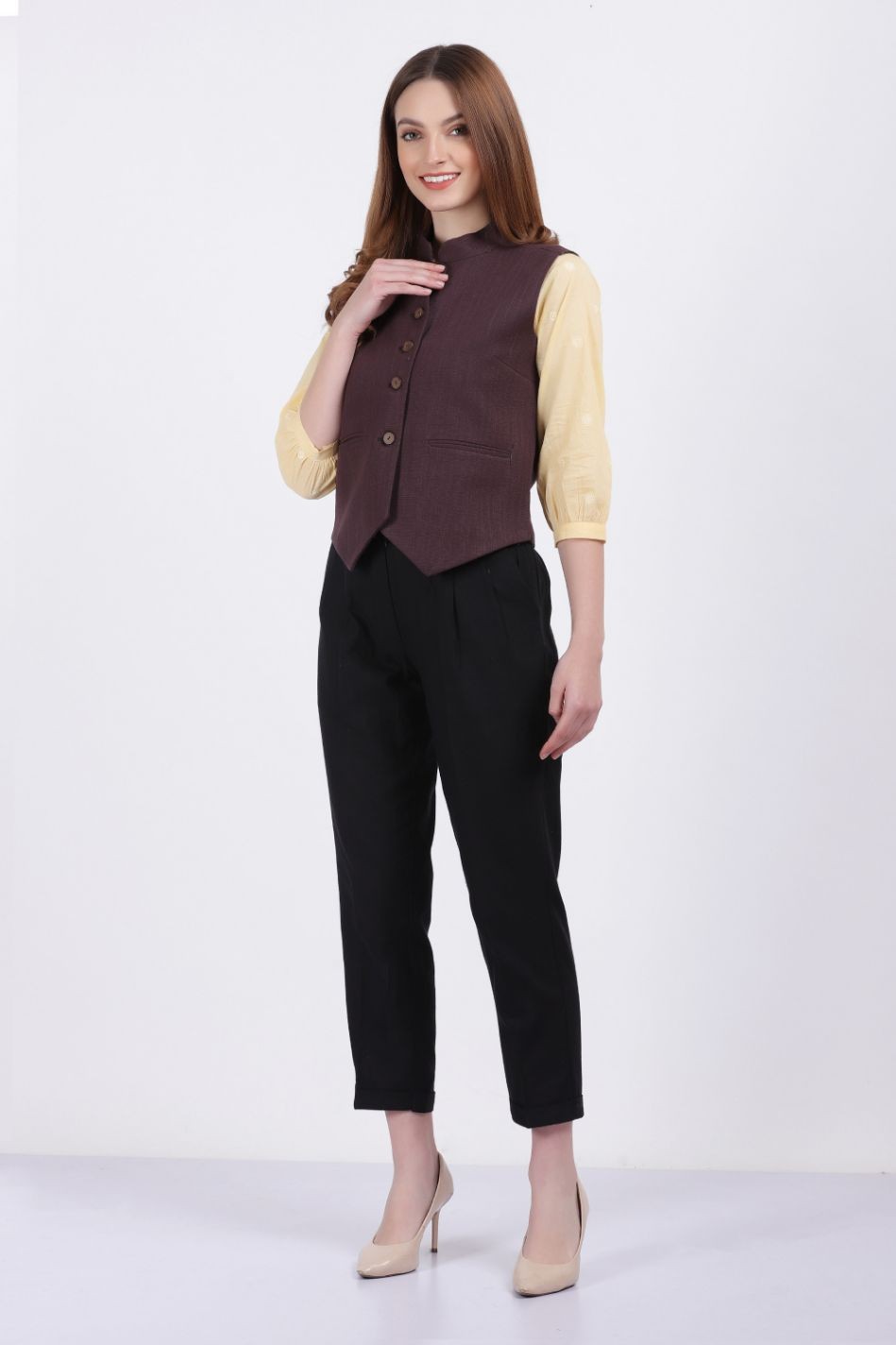NILVANIA LINEN SILK VEST COAT FALSA COLOR