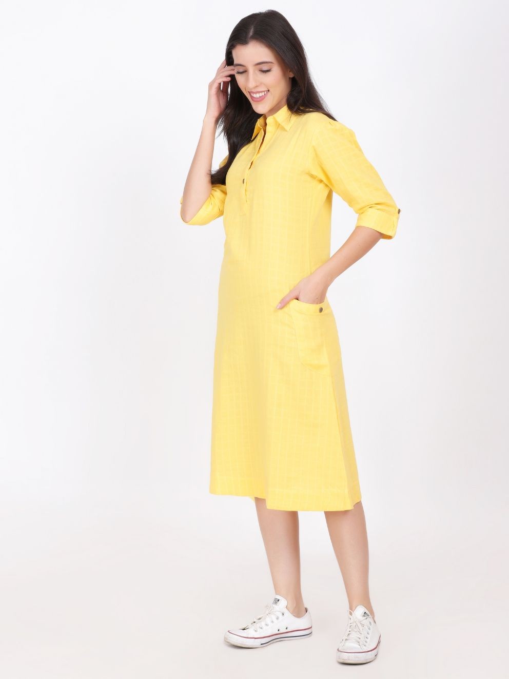 SAO POLO ORGANIC WAFFLE COTTON DRESS LEMON COLOUR