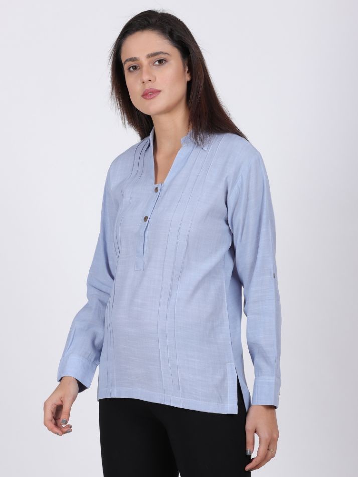 ZENITH LINEN ORGANZA TOP LIGHT BLUE COLOR