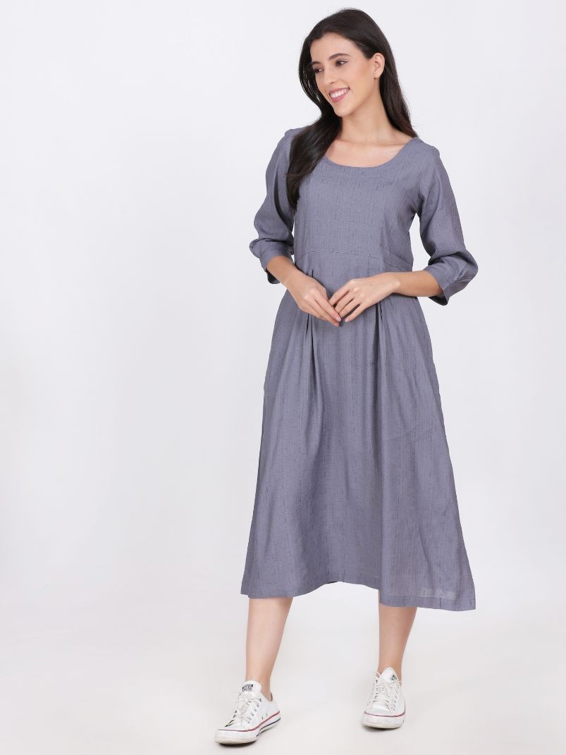 SARA LINEN SILK DRESS GRAY COLOUR