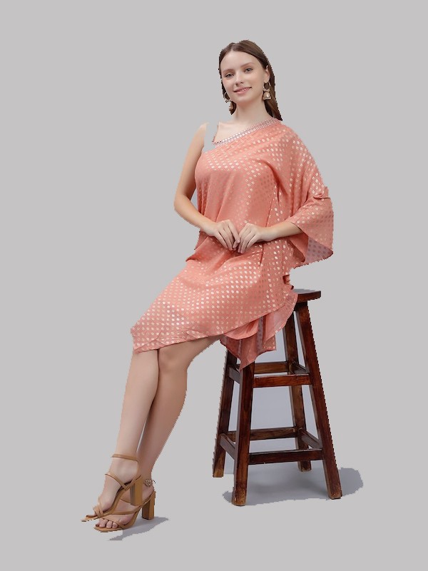 Ethnic Motif Foil Printed One Shoulder Fusion Kaftan Dress