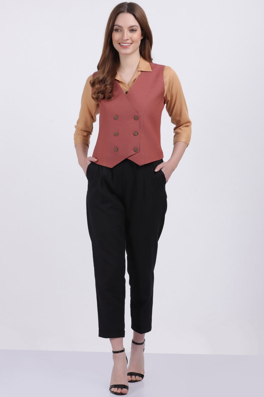 NILVANIA LINEN SILK VEST COAT BRAVADO RED COLOR