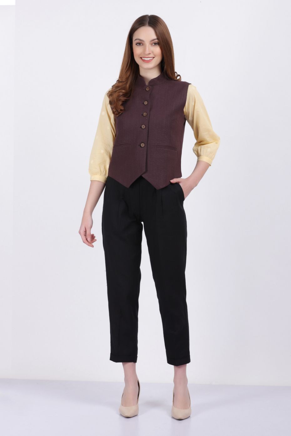 ZORICA ORGANIC LINEN VEST COAT PUNCHIT PURPLE COLOR
