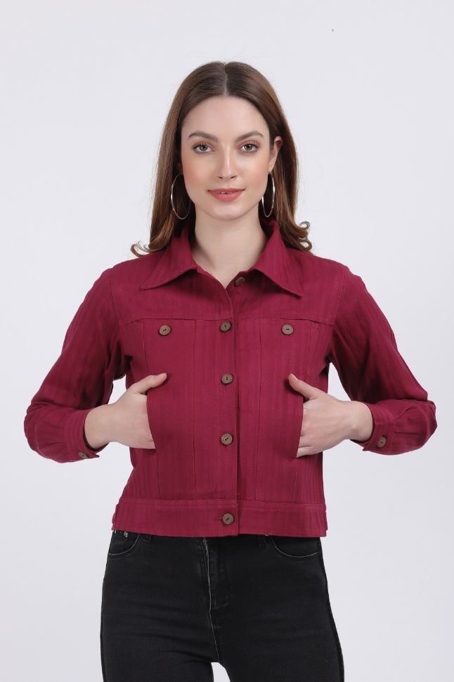 TRUCKER ORGANIC COTTON JACKET REDDISH MAROON COLOR