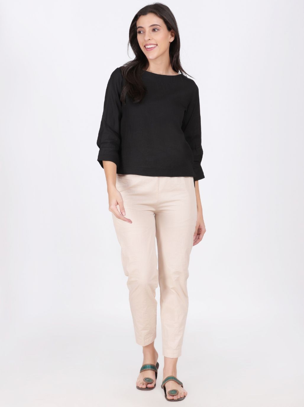 IRIS LINEN ORGANZA TOP BLACK COLOR