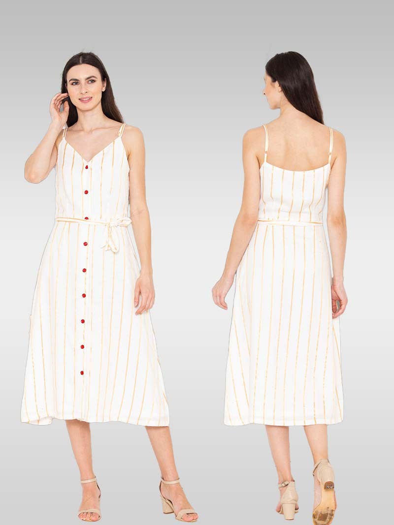 Golden Stripes, Flare Strappy Sleeve Dress